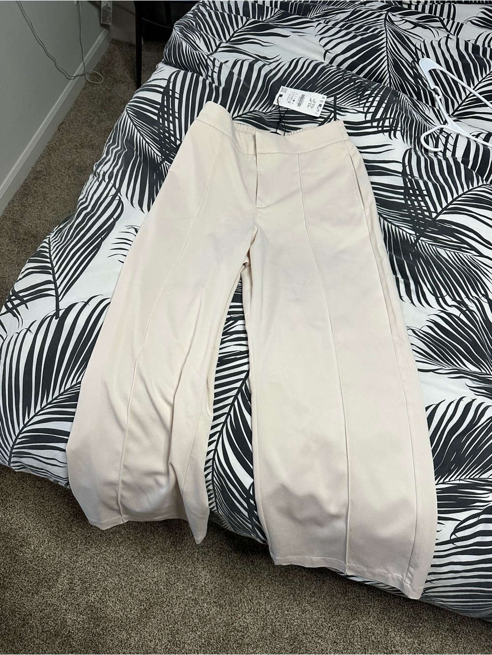Zara Pale Beige Tailored Wide-Leg Pants